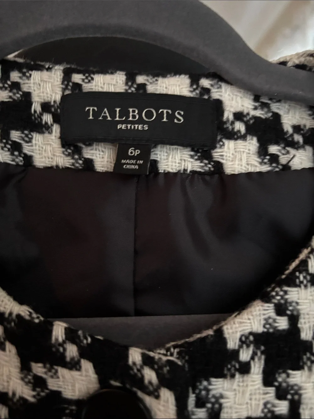 Talbots Black and White Houndstooth Cropped Blazer